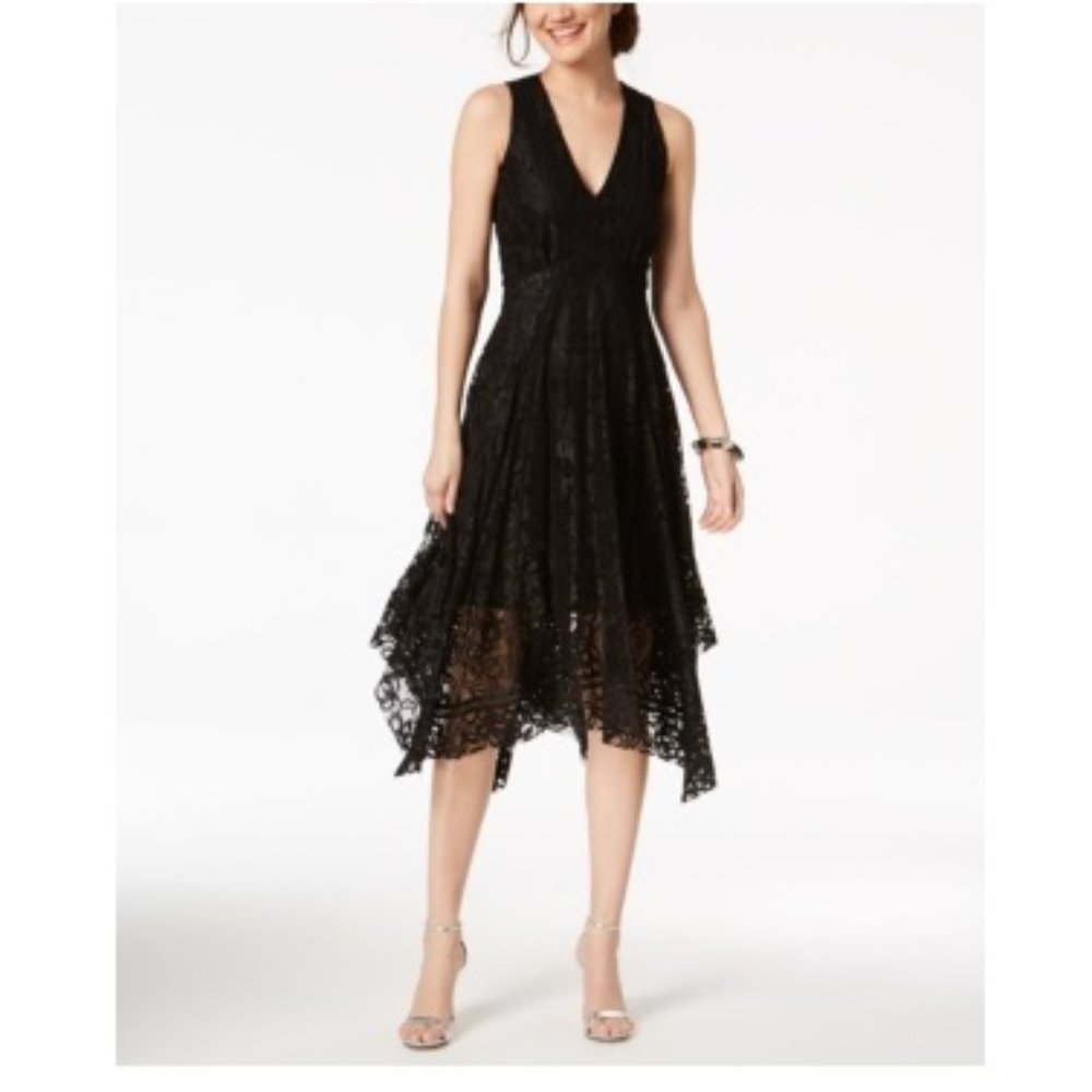 NWT Taylor Black Lace Floral Sleeveless V Neck MIDI Layered Size 6 $120 V0053